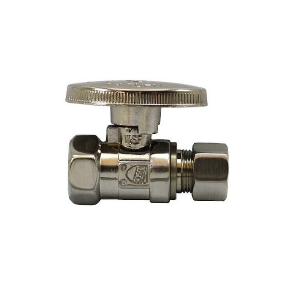 3/8in. FIP x 3/8in. OD Comp Quarter-Turn Straight Supply Stop Valve, Brushed Nickel